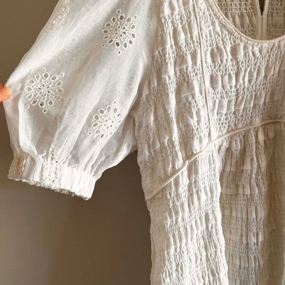 Sea NY Blaine Eyelet Puff Sleeve Smocked Dress | Size Large | Eggshell - Picture 8 of 16